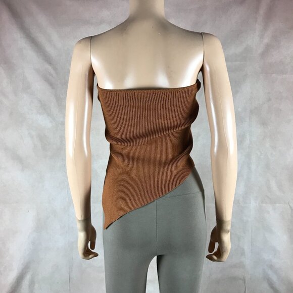 Brown Ribbed Asymmetrical Tube Top PAPERMOON Size MEDIUM - Picture 3 of 8